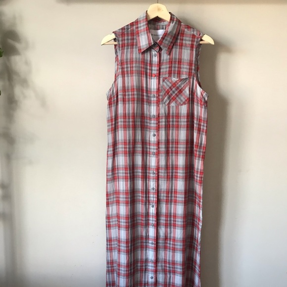 Plaid Button Up Slit Shirt Dress - Picture 6 of 7